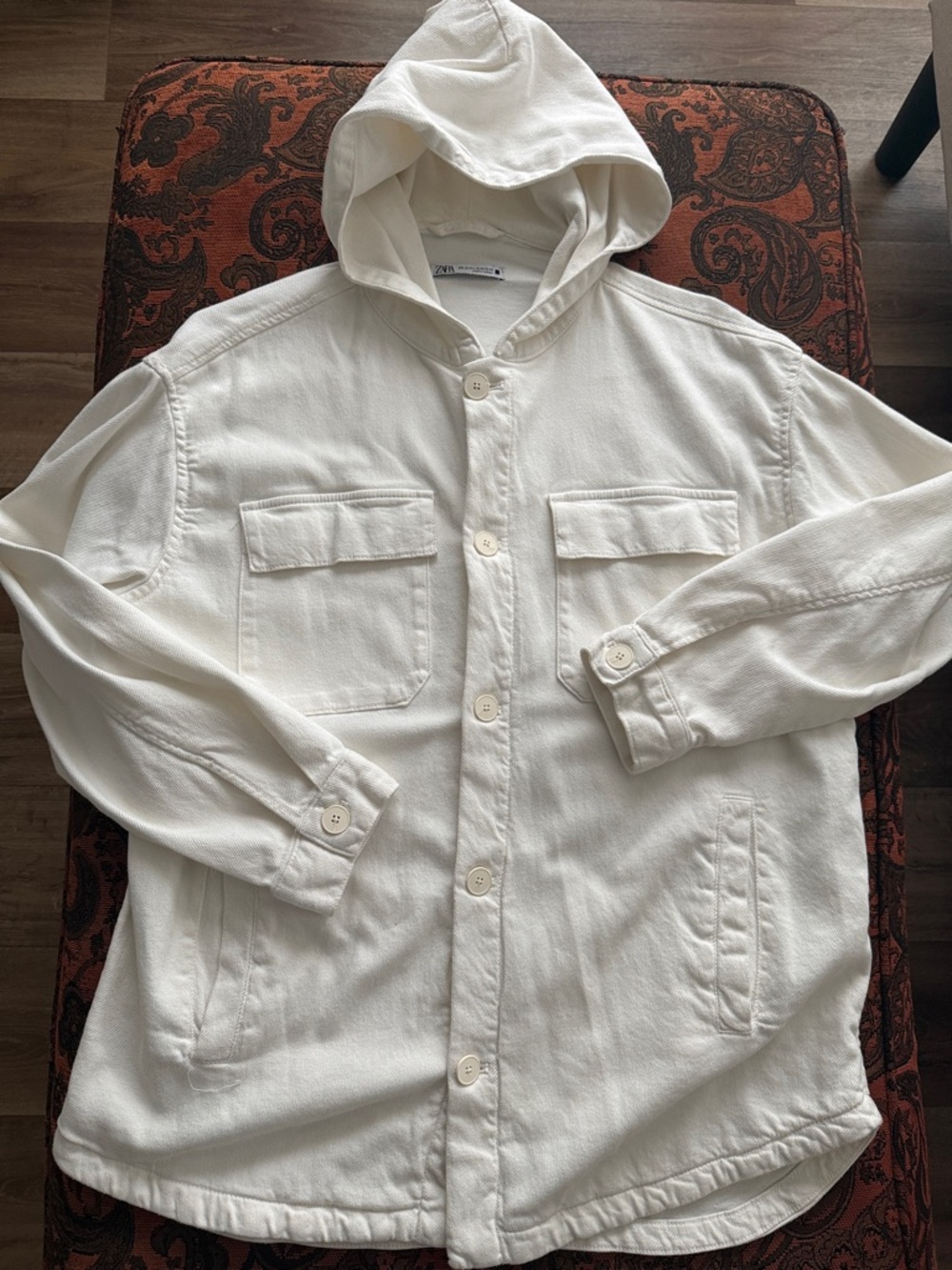 Zara Off-White Hooded Lightweight Shirt Jacket